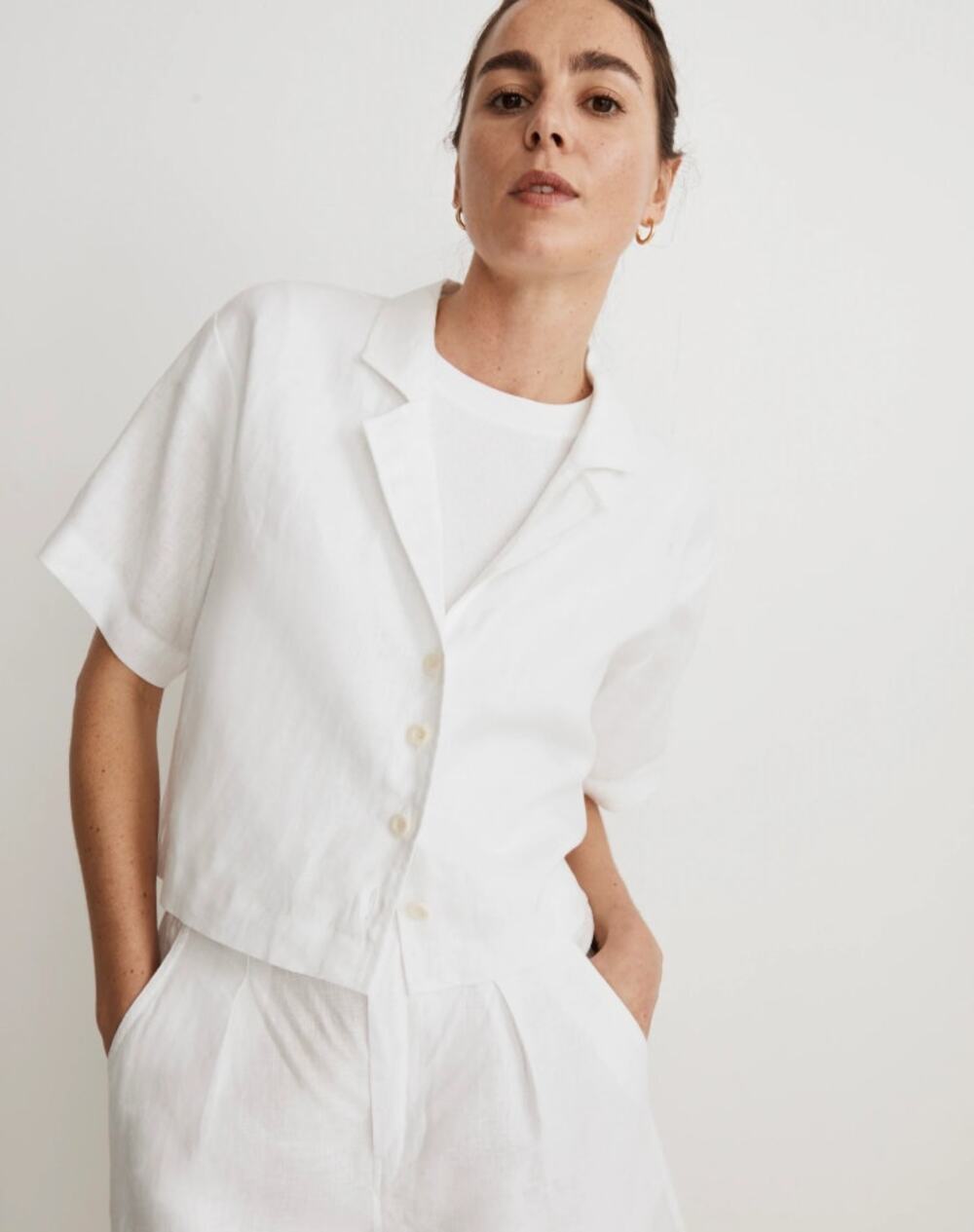 Madewell White Linen Camp Shirt Womens M Button Front Resort Short Sleeve